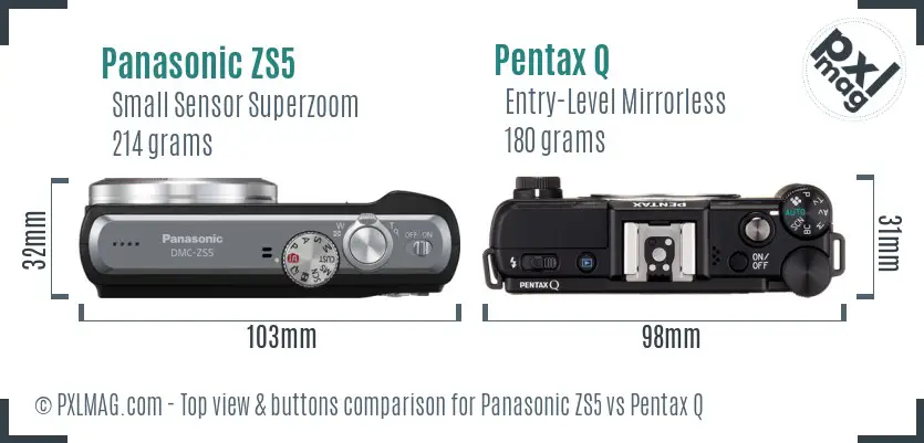 Panasonic ZS5 vs Pentax Q top view buttons comparison