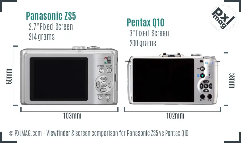 Panasonic ZS5 vs Pentax Q10 Screen and Viewfinder comparison
