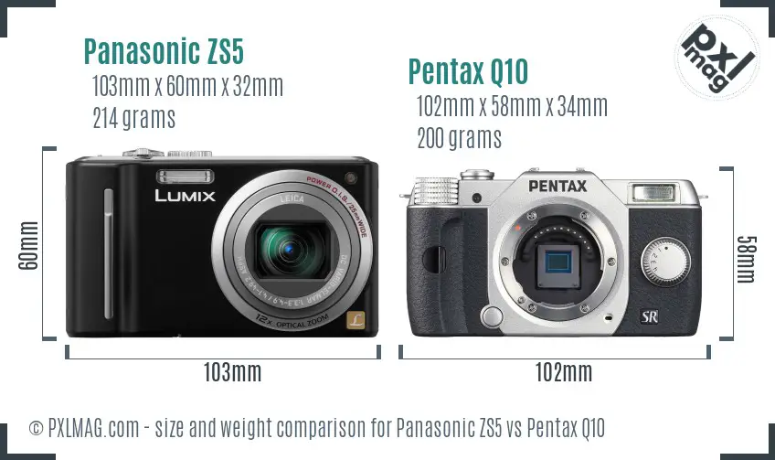 Panasonic ZS5 vs Pentax Q10 size comparison
