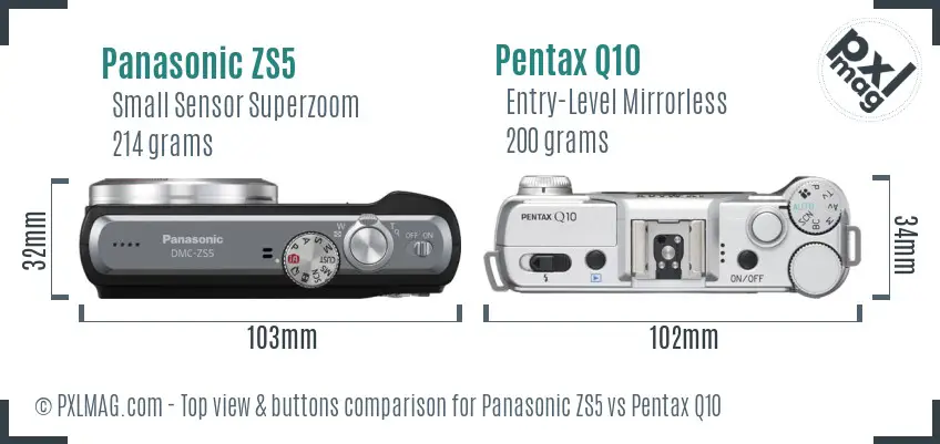Panasonic ZS5 vs Pentax Q10 top view buttons comparison