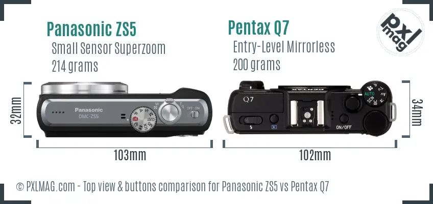 Panasonic ZS5 vs Pentax Q7 top view buttons comparison