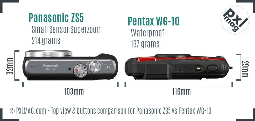 Panasonic ZS5 vs Pentax WG-10 top view buttons comparison