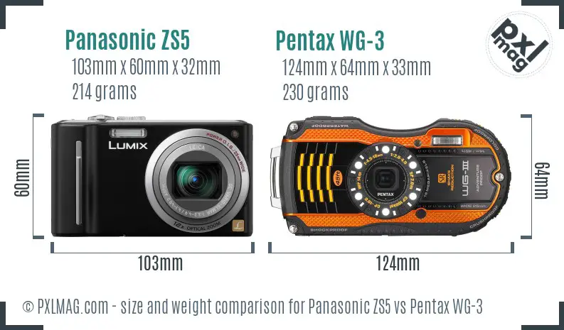 Panasonic ZS5 vs Pentax WG-3 size comparison