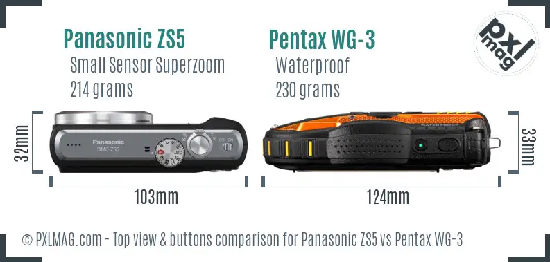 Panasonic ZS5 vs Pentax WG-3 top view buttons comparison