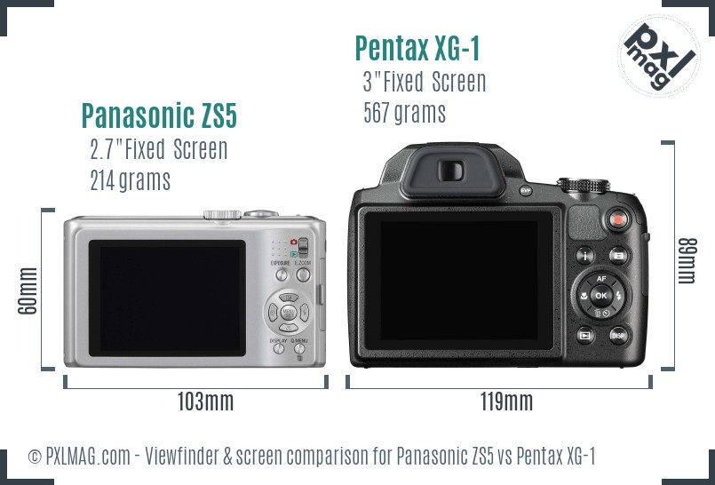 Panasonic ZS5 vs Pentax XG-1 Screen and Viewfinder comparison