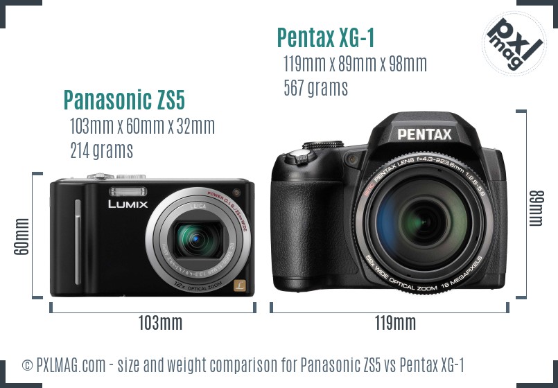 Panasonic ZS5 vs Pentax XG-1 size comparison Panasonic ZS5 vs Pentax XG-1 size comparison