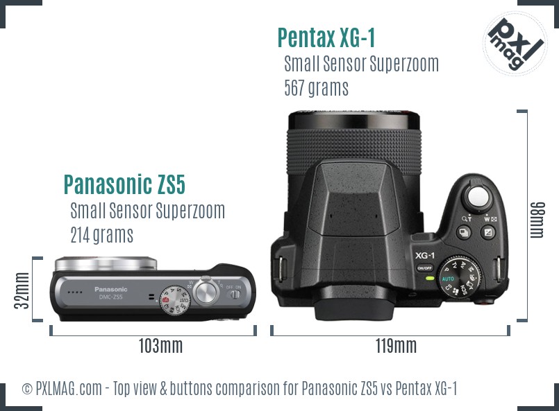 Panasonic ZS5 vs Pentax XG-1 top view buttons comparison