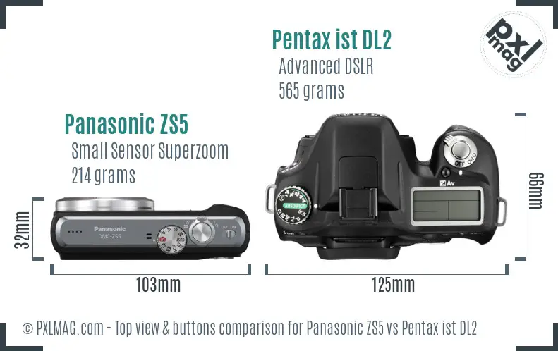 Panasonic ZS5 vs Pentax ist DL2 top view buttons comparison