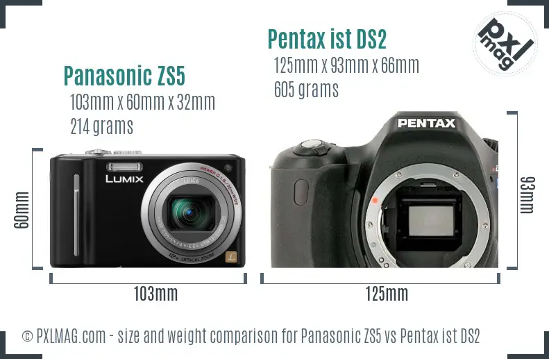 Panasonic ZS5 vs Pentax ist DS2 size comparison