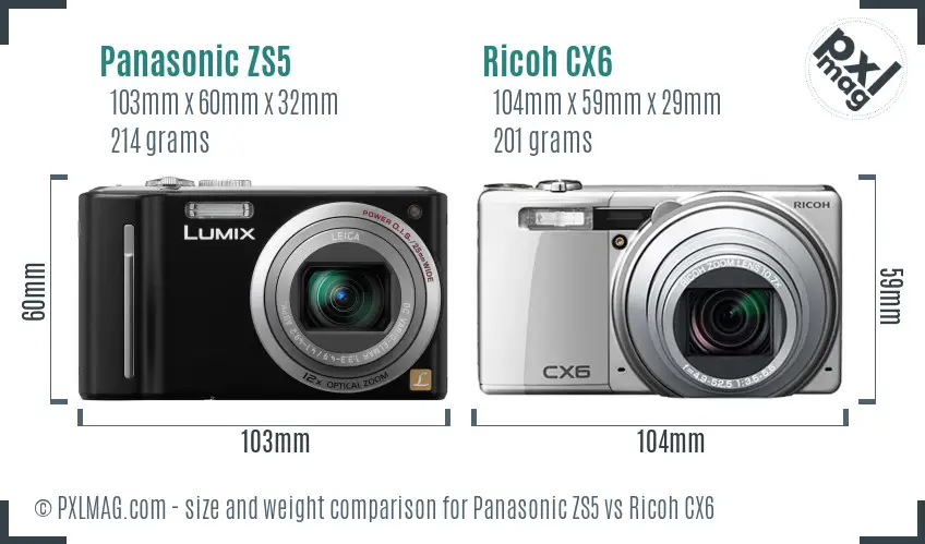 Panasonic ZS5 vs Ricoh CX6 size comparison Panasonic ZS5 vs Ricoh CX6 size comparison