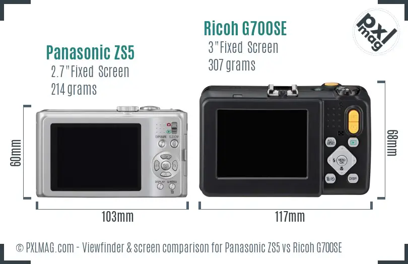 Panasonic ZS5 vs Ricoh G700SE Screen and Viewfinder comparison