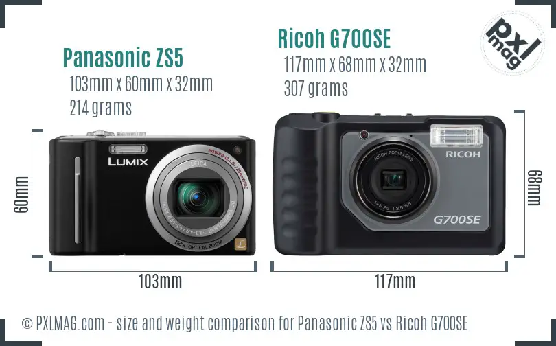 Panasonic ZS5 vs Ricoh G700SE size comparison