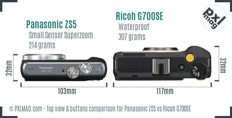 Panasonic ZS5 vs Ricoh G700SE top view buttons comparison