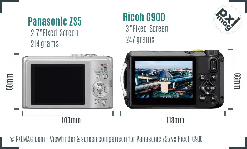 Panasonic ZS5 vs Ricoh G900 Screen and Viewfinder comparison