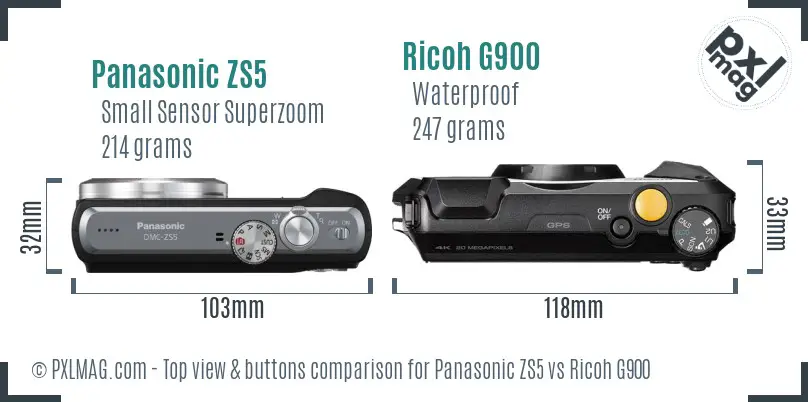 Panasonic ZS5 vs Ricoh G900 top view buttons comparison