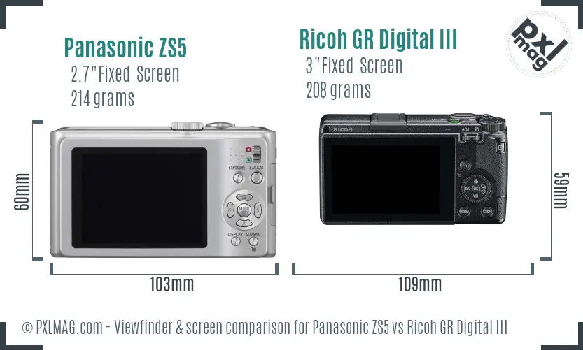 Panasonic ZS5 vs Ricoh GR Digital III Screen and Viewfinder comparison