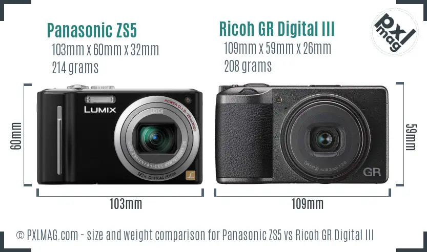 Panasonic ZS5 vs Ricoh GR Digital III size comparison