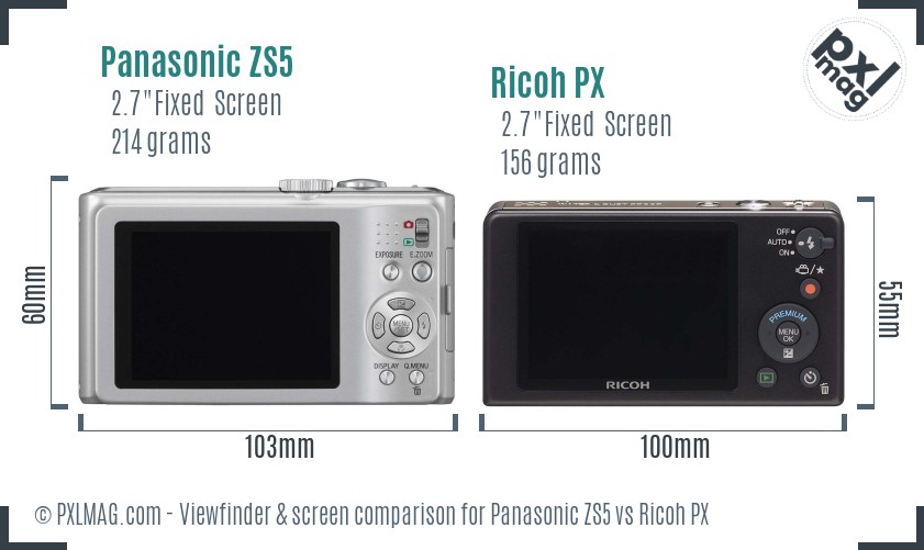 Panasonic ZS5 vs Ricoh PX Screen and Viewfinder comparison