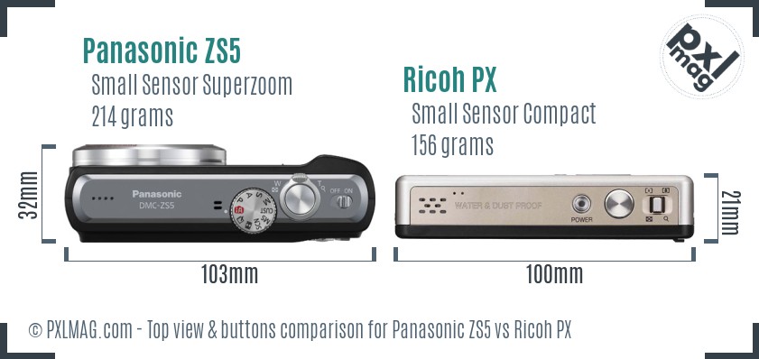 Panasonic ZS5 vs Ricoh PX top view buttons comparison