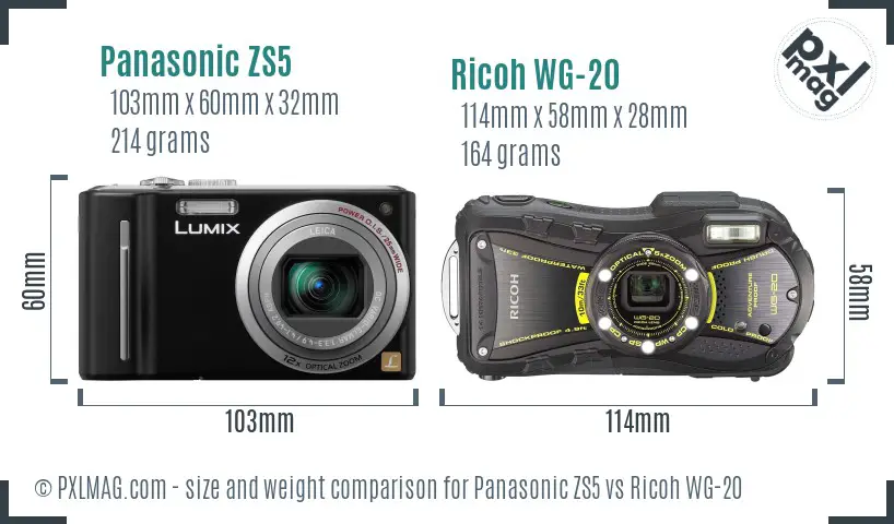 Panasonic ZS5 vs Ricoh WG-20 size comparison