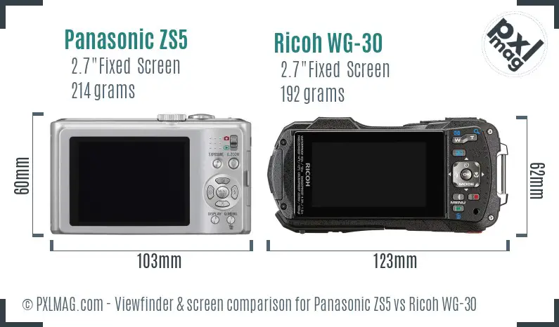 Panasonic ZS5 vs Ricoh WG-30 Screen and Viewfinder comparison