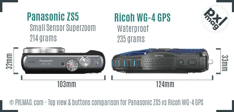 Panasonic ZS5 vs Ricoh WG-4 GPS top view buttons comparison