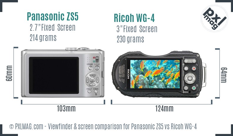 Panasonic ZS5 vs Ricoh WG-4 Screen and Viewfinder comparison
