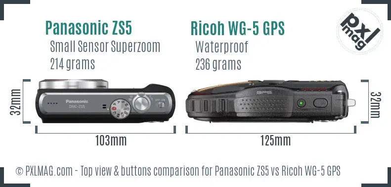 Panasonic ZS5 vs Ricoh WG-5 GPS top view buttons comparison