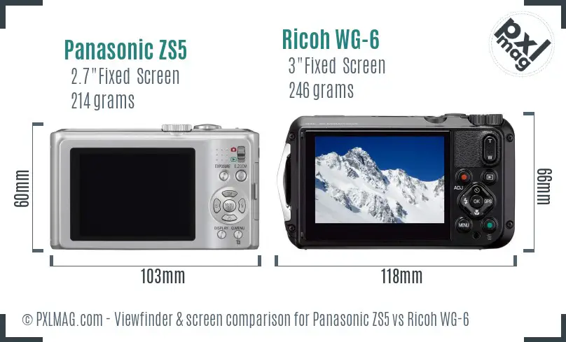 Panasonic ZS5 vs Ricoh WG-6 Screen and Viewfinder comparison