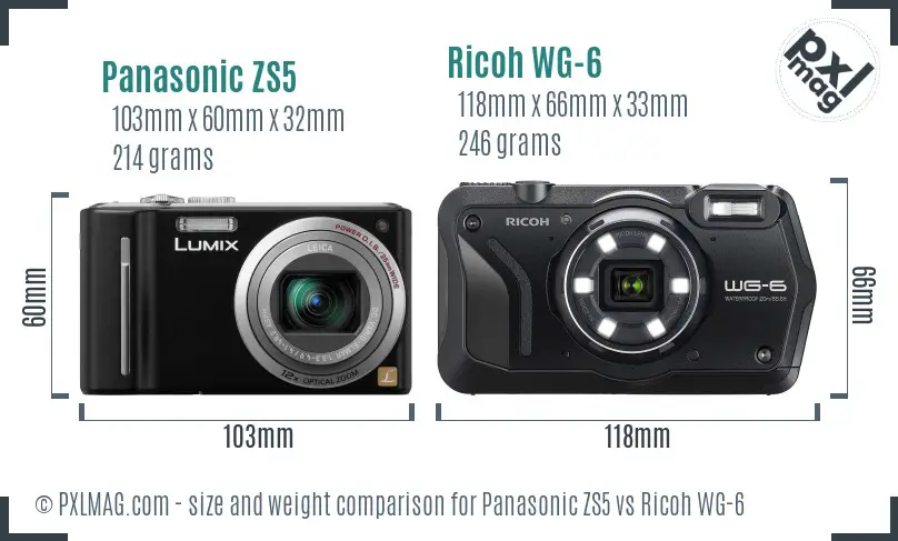 Panasonic ZS5 vs Ricoh WG-6 size comparison