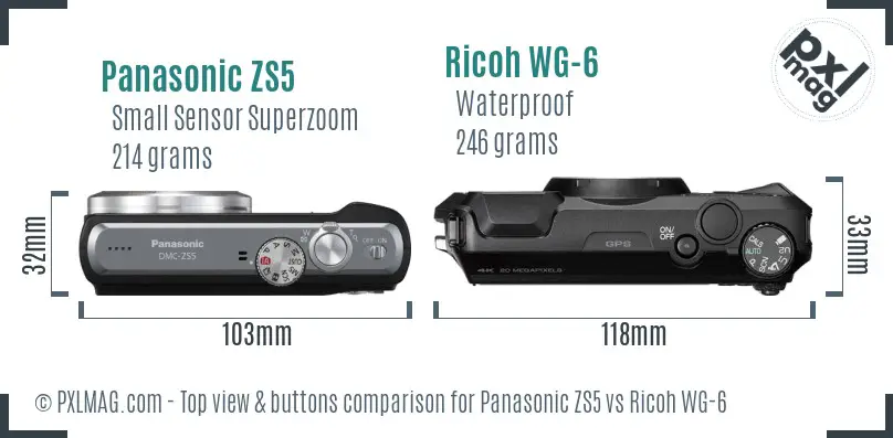 Panasonic ZS5 vs Ricoh WG-6 top view buttons comparison