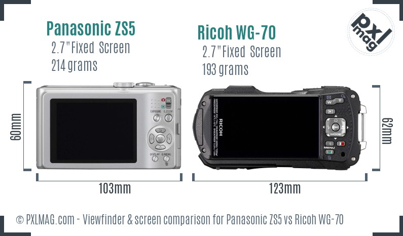 Panasonic ZS5 vs Ricoh WG-70 Screen and Viewfinder comparison