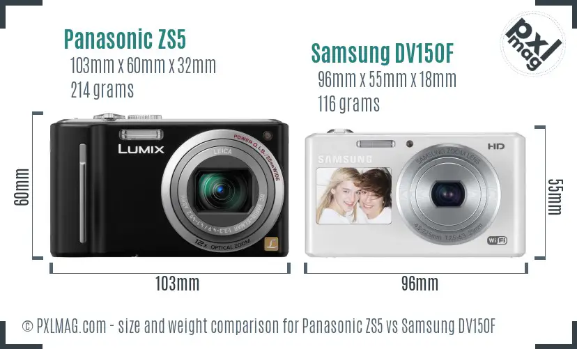 Panasonic ZS5 vs Samsung DV150F size comparison