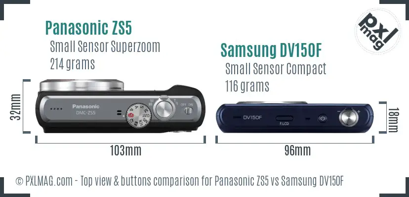 Panasonic ZS5 vs Samsung DV150F top view buttons comparison