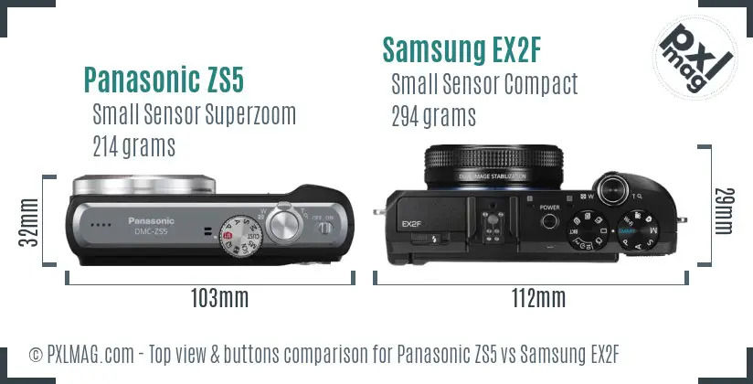 Panasonic ZS5 vs Samsung EX2F top view buttons comparison