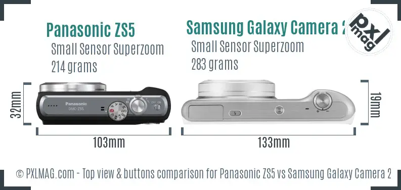 Panasonic ZS5 vs Samsung Galaxy Camera 2 top view buttons comparison