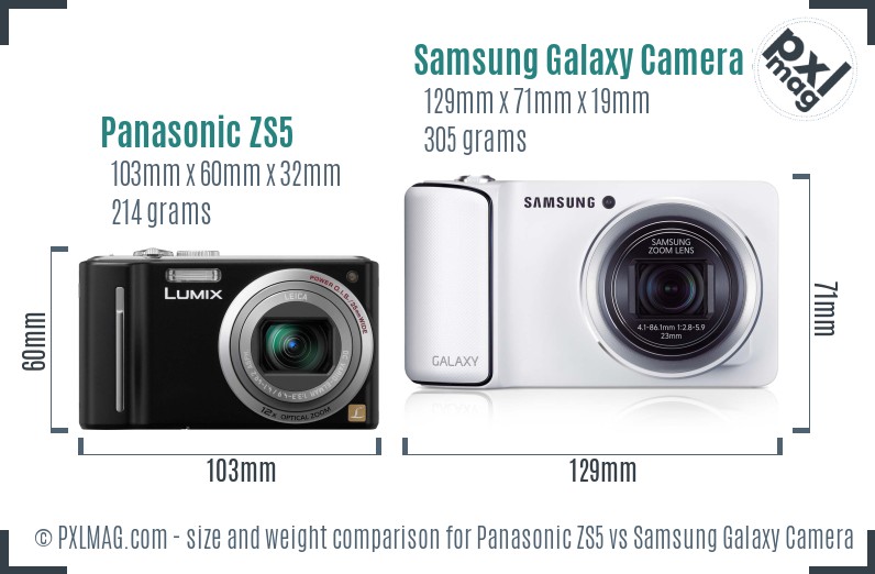 Panasonic ZS5 vs Samsung Galaxy Camera 3G size comparison
