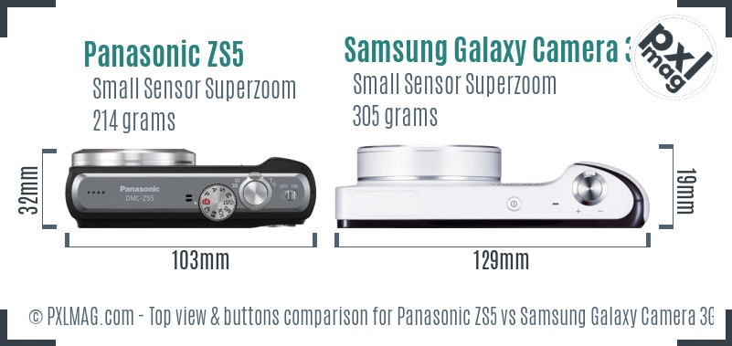 Panasonic ZS5 vs Samsung Galaxy Camera 3G top view buttons comparison