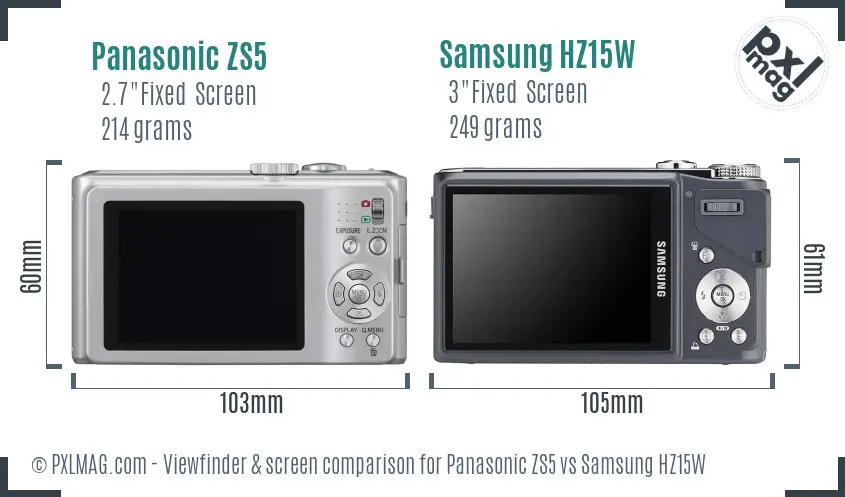 Panasonic ZS5 vs Samsung HZ15W Screen and Viewfinder comparison Panasonic ZS5 vs Samsung HZ15W Screen and Viewfinder comparison