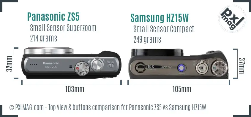Panasonic ZS5 vs Samsung HZ15W top view buttons comparison Panasonic ZS5 vs Samsung HZ15W top view buttons comparison