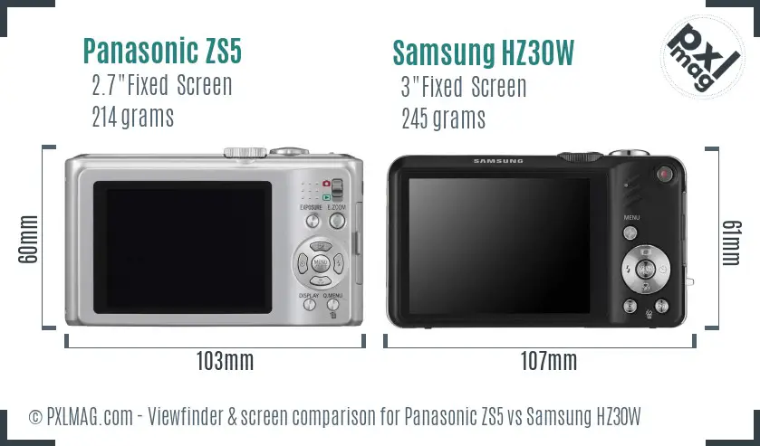 Panasonic ZS5 vs Samsung HZ30W Screen and Viewfinder comparison
