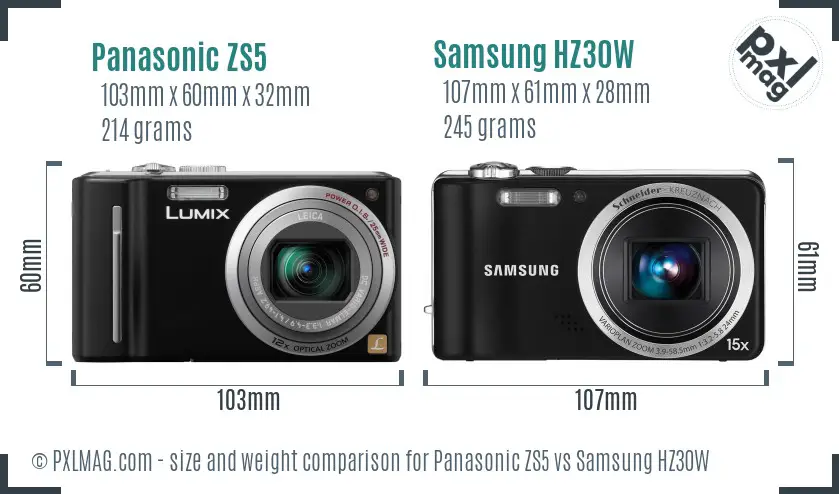 Panasonic ZS5 vs Samsung HZ30W size comparison