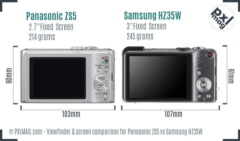 Panasonic ZS5 vs Samsung HZ35W Screen and Viewfinder comparison