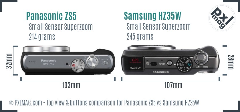 Panasonic ZS5 vs Samsung HZ35W top view buttons comparison