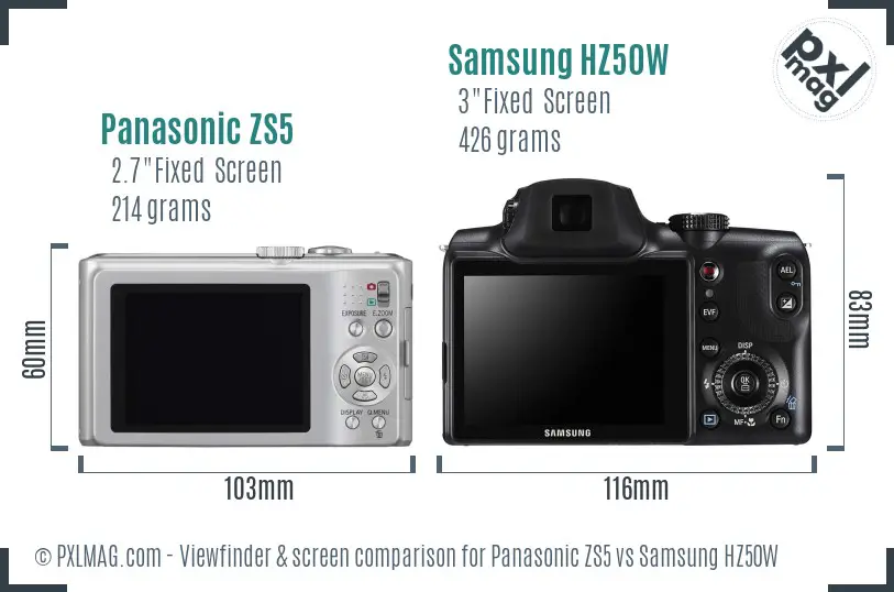 Panasonic ZS5 vs Samsung HZ50W Screen and Viewfinder comparison Panasonic ZS5 vs Samsung HZ50W Screen and Viewfinder comparison