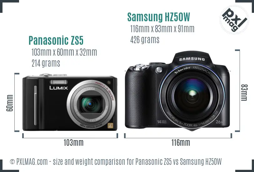 Panasonic ZS5 vs Samsung HZ50W size comparison Panasonic ZS5 vs Samsung HZ50W size comparison