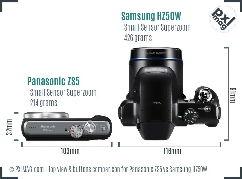 Panasonic ZS5 vs Samsung HZ50W top view buttons comparison Panasonic ZS5 vs Samsung HZ50W top view buttons comparison