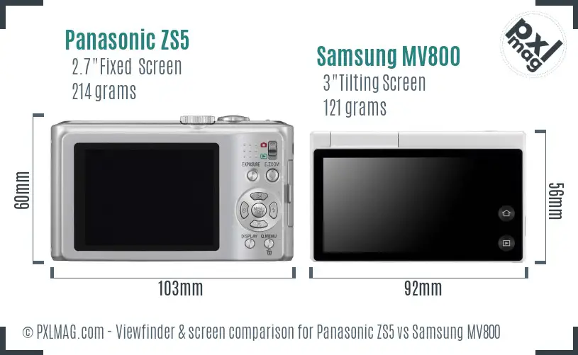 Panasonic ZS5 vs Samsung MV800 Screen and Viewfinder comparison