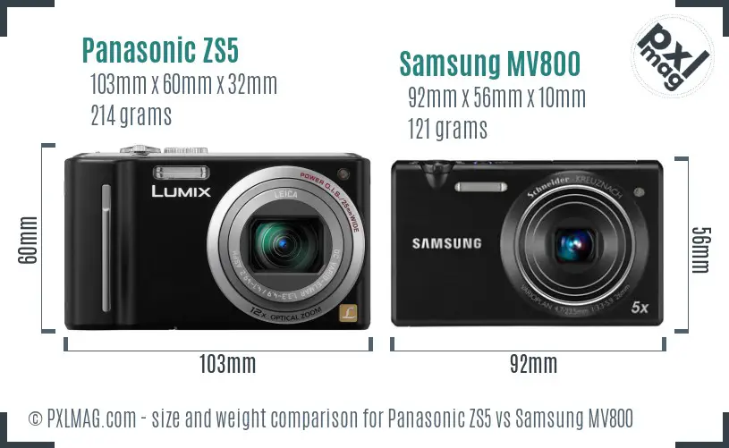 Panasonic ZS5 vs Samsung MV800 size comparison