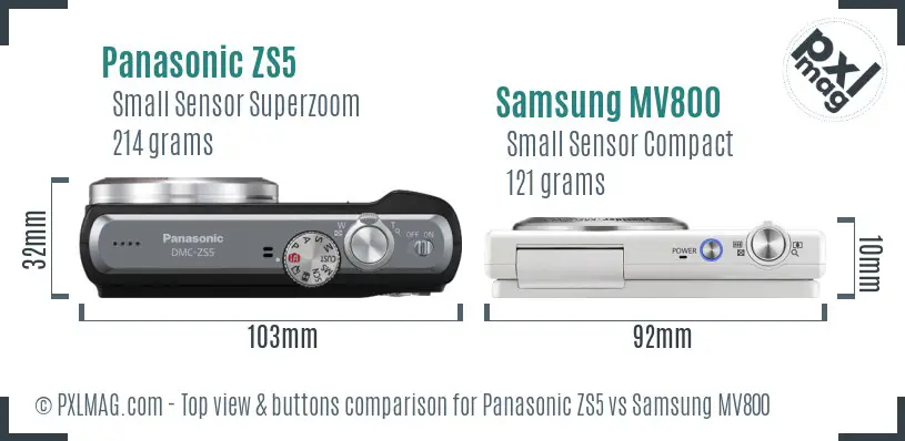 Panasonic ZS5 vs Samsung MV800 top view buttons comparison